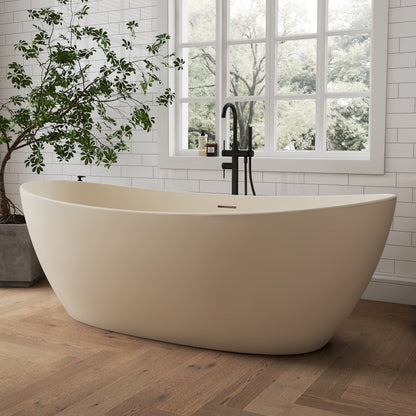Medunjess 73" Milk-Coffee Monolith Freestanding Bathtub Solid Surface Stone