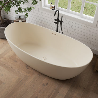 Medunjess 73" Milk-Coffee Monolith Freestanding Bathtub Solid Surface Stone
