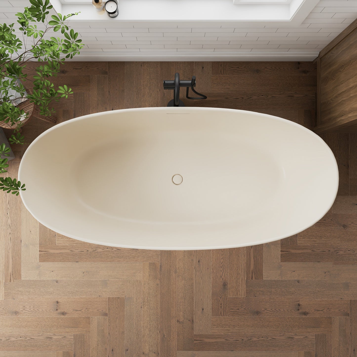 Medunjess 73" Milk-Coffee Monolith Freestanding Bathtub Solid Surface Stone