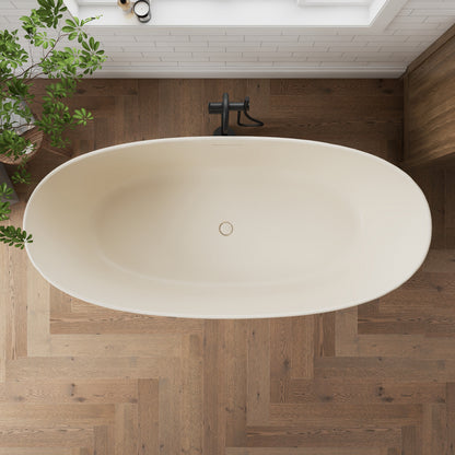 Medunjess 73" Milk-Coffee Monolith Freestanding Bathtub Solid Surface Stone