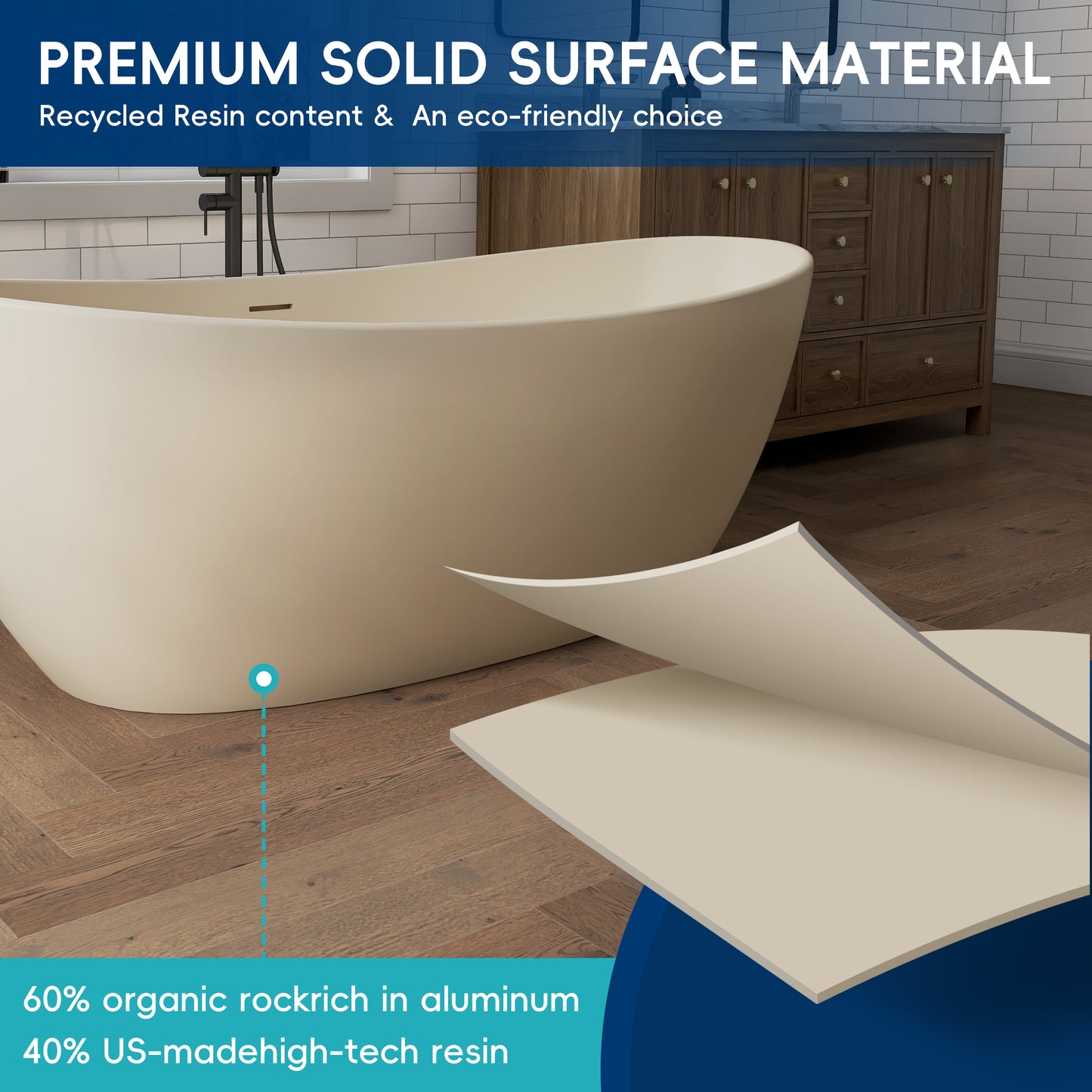 Medunjess 73" Milk-Coffee Monolith Freestanding Bathtub Solid Surface Stone