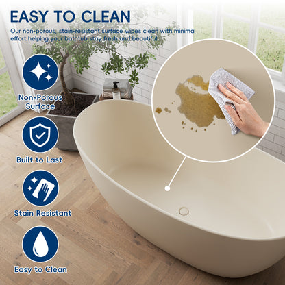 Medunjess 73" Milk-Coffee Monolith Freestanding Bathtub Solid Surface Stone