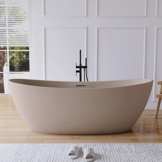 Medunjess 73" Gray-Coffee Monolith Freestanding Bathtub Solid Surface Stone