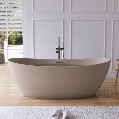 Medunjess 73" Gray-Coffee Monolith Freestanding Bathtub Solid Surface Stone