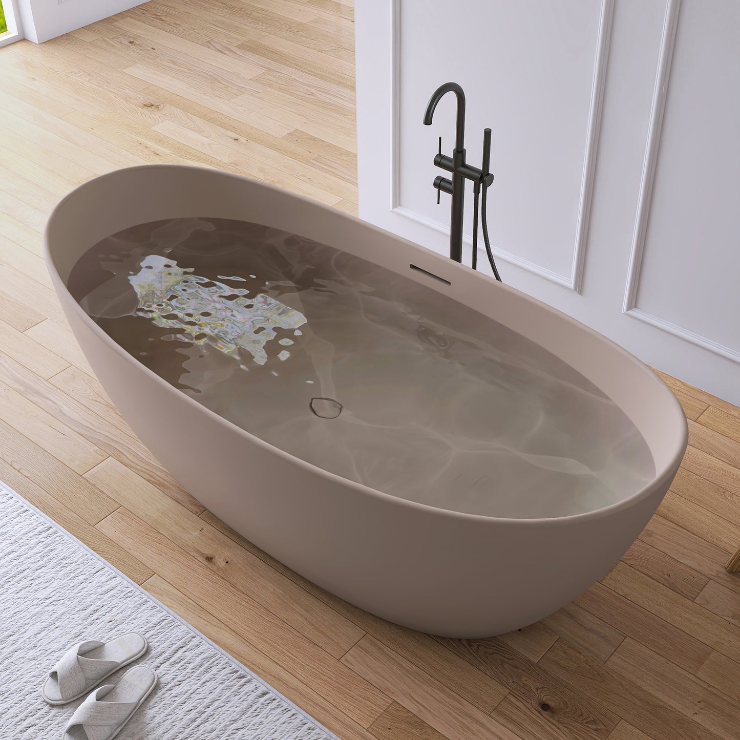 Medunjess 73" Gray-Coffee Monolith Freestanding Bathtub Solid Surface Stone
