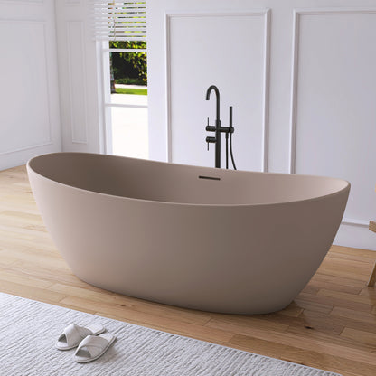 Medunjess 73" Gray-Coffee Monolith Freestanding Bathtub Solid Surface Stone