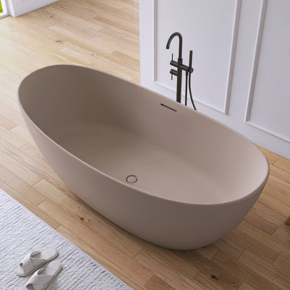 Medunjess 73" Gray-Coffee Monolith Freestanding Bathtub Solid Surface Stone