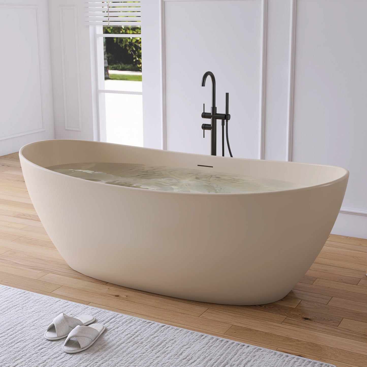 Medunjess 73" Milk-Coffee Monolith Freestanding Bathtub Solid Surface Stone