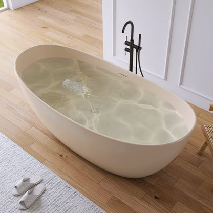 Medunjess 73" Milk-Coffee Monolith Freestanding Bathtub Solid Surface Stone