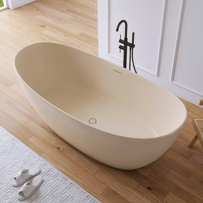 Medunjess 73" Milk-Coffee Monolith Freestanding Bathtub Solid Surface Stone