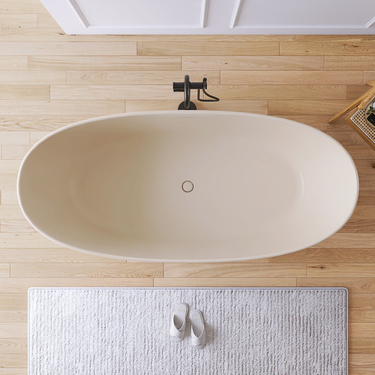 Medunjess 73" Milk-Coffee Monolith Freestanding Bathtub Solid Surface Stone