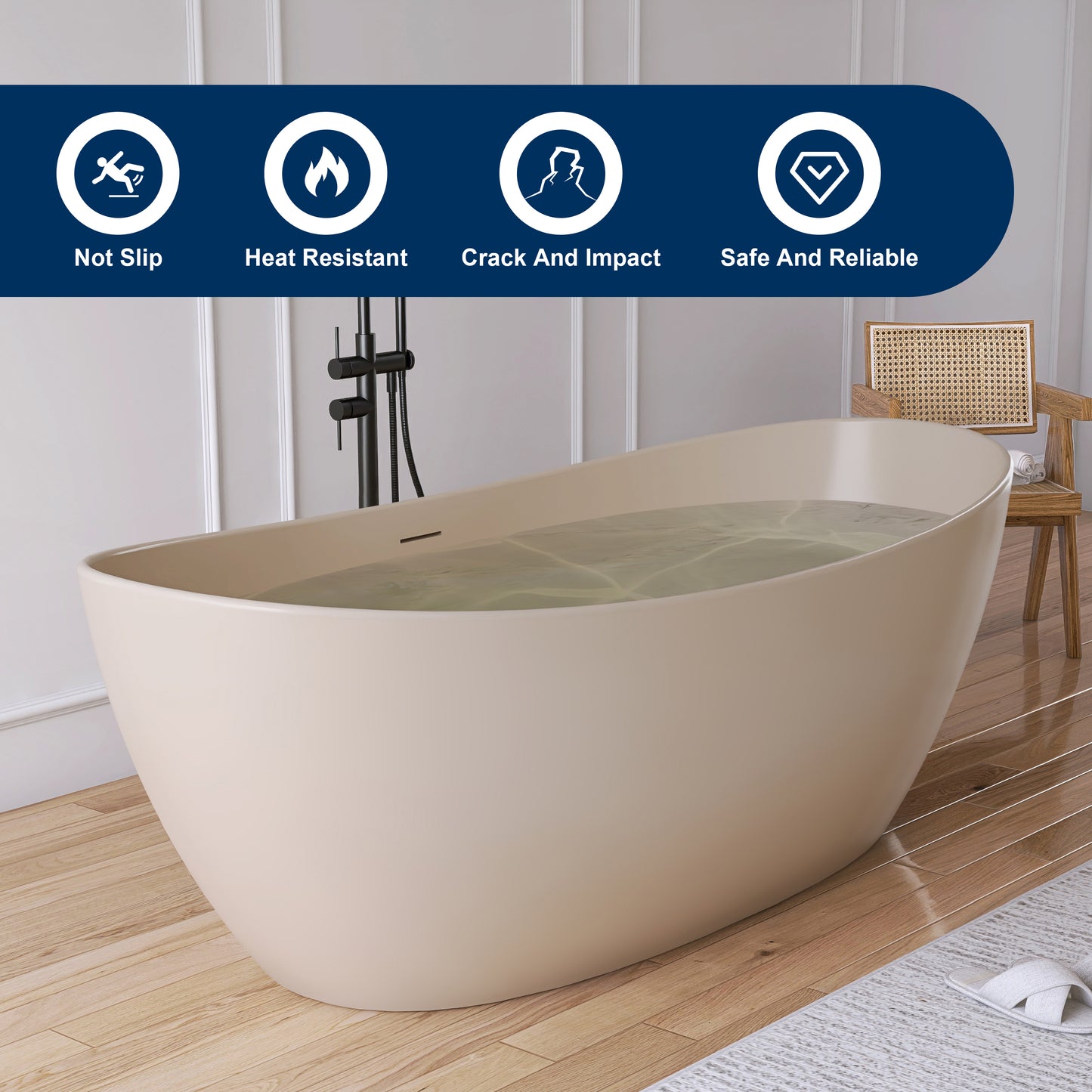 Medunjess 73" Milk-Coffee Monolith Freestanding Bathtub Solid Surface Stone