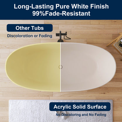 Medunjess 73" Milk-Coffee Monolith Freestanding Bathtub Solid Surface Stone