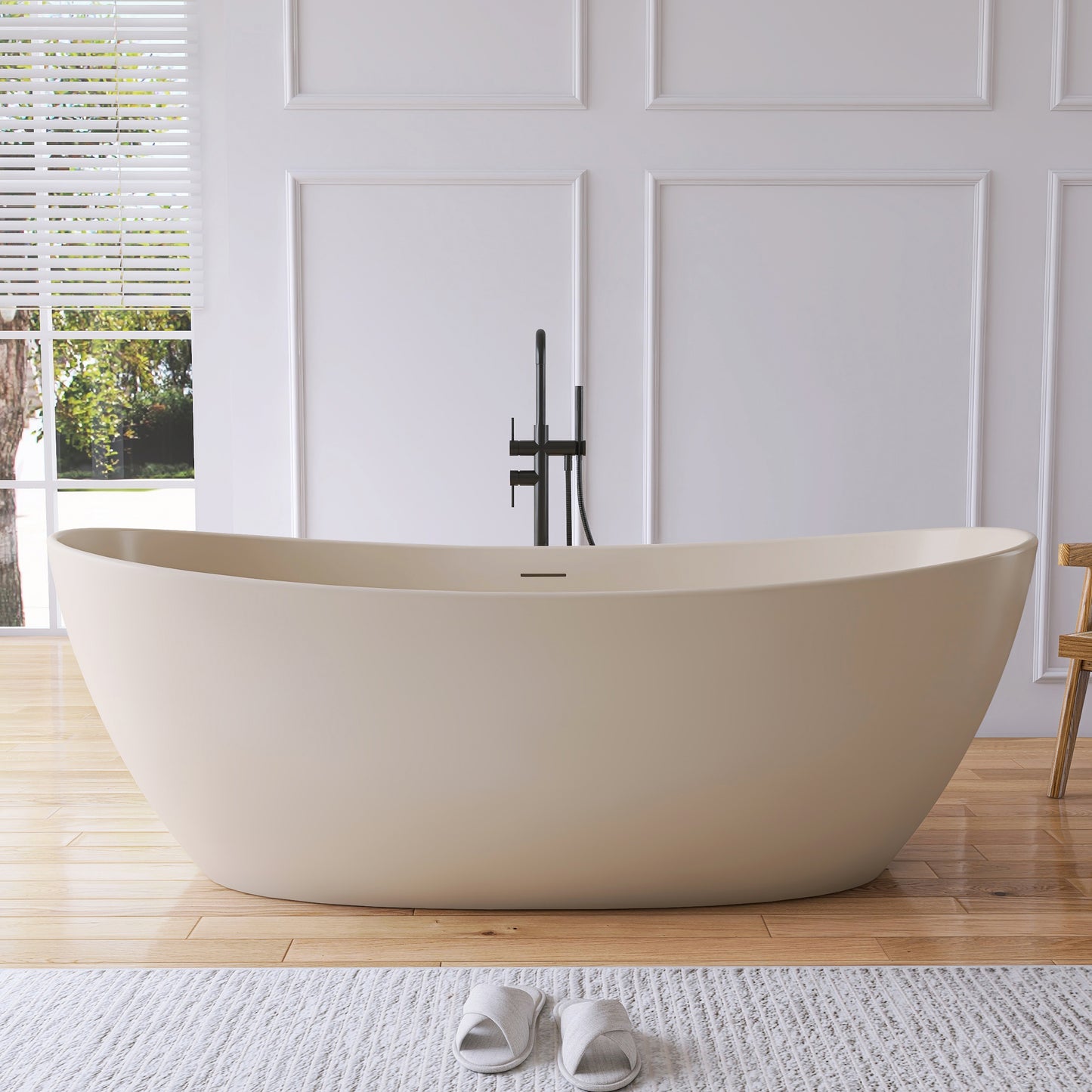 Medunjess 73" Monolith Freestanding Bathtub Solid Surface Stone