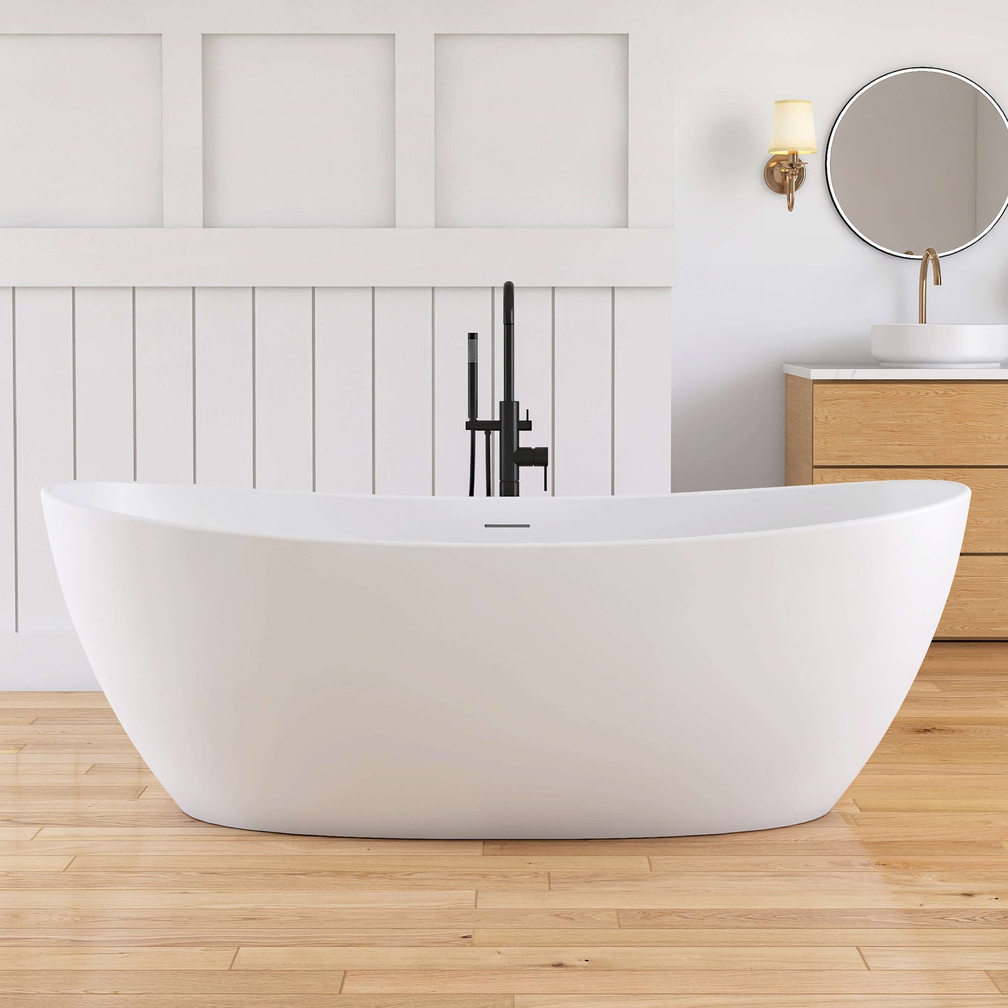 Medunjess 73'' Monolith Freestanding Bathtub Solid Surface Stone