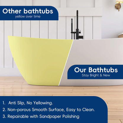 Medunjess 73'' Monolith Freestanding Bathtub Solid Surface Stone