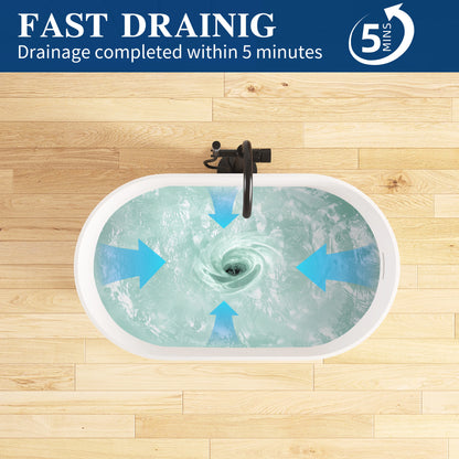 Bathroom sink with water draining, featuring a fast draining feature on a wooden floor.