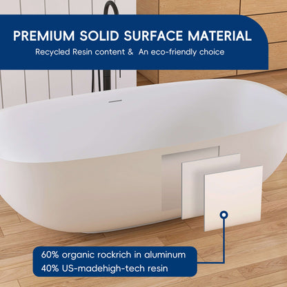 Medunjess 67'' Solium Freestanding Bathtub Solid Surface Stone
