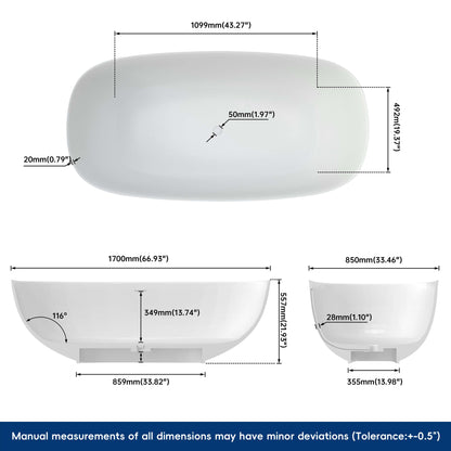 Medunjess 67'' Solium Freestanding Bathtub Solid Surface Stone