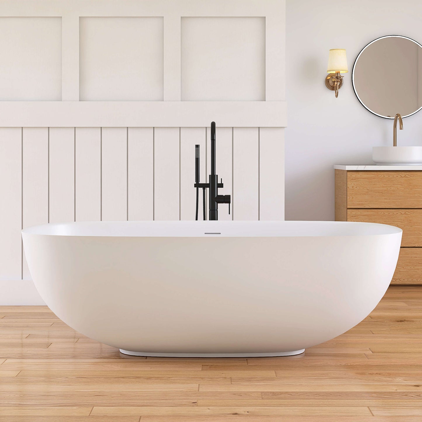 Medunjess 67'' Solium Freestanding Bathtub Solid Surface Stone