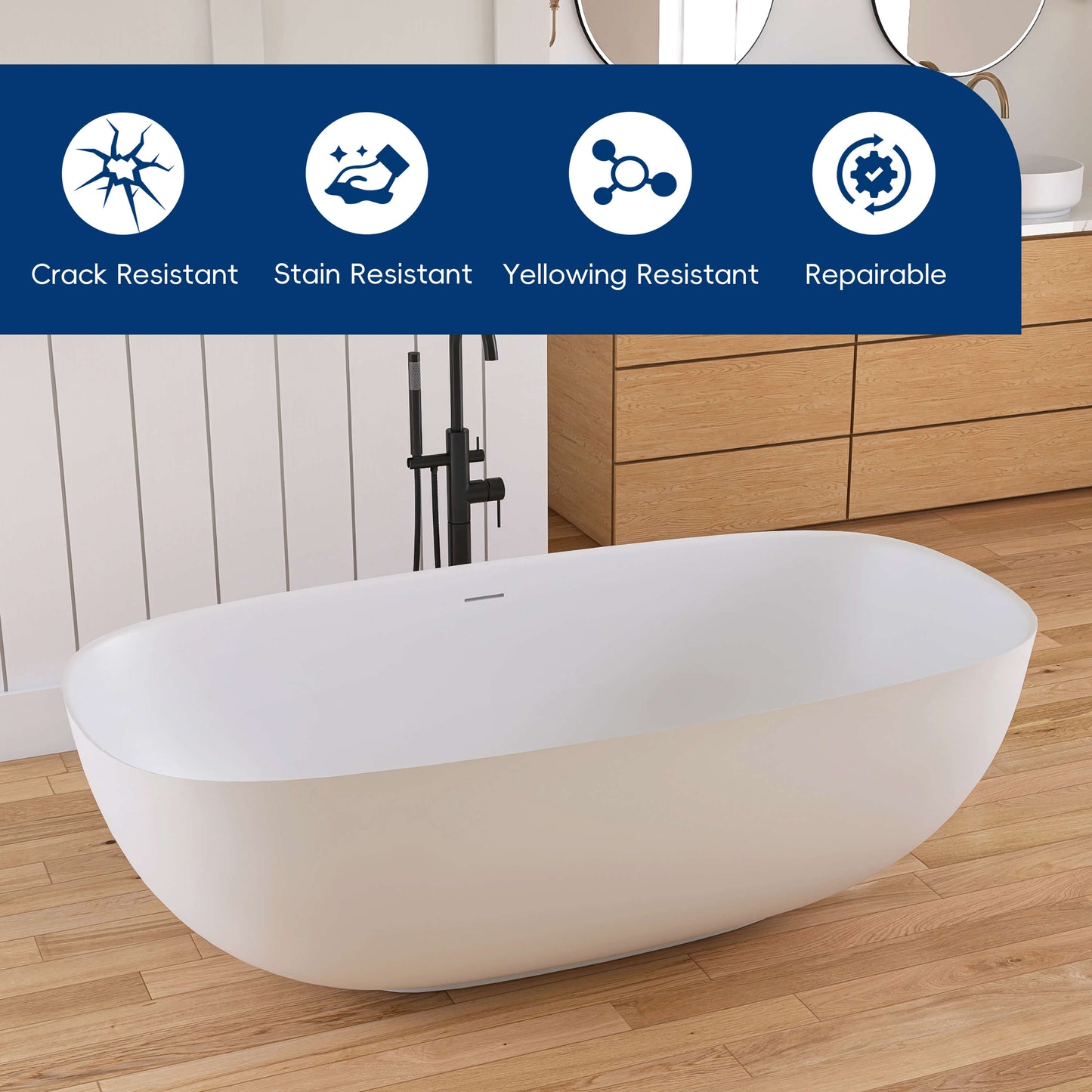 Medunjess 67'' Solium Freestanding Bathtub Solid Surface Stone