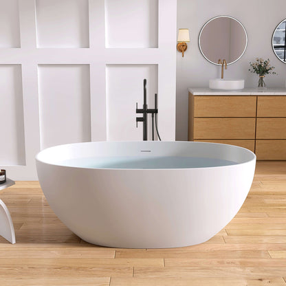 Medunjess 59" White Large Capacity Freestanding Deep Soaking Acrylic Bathtub