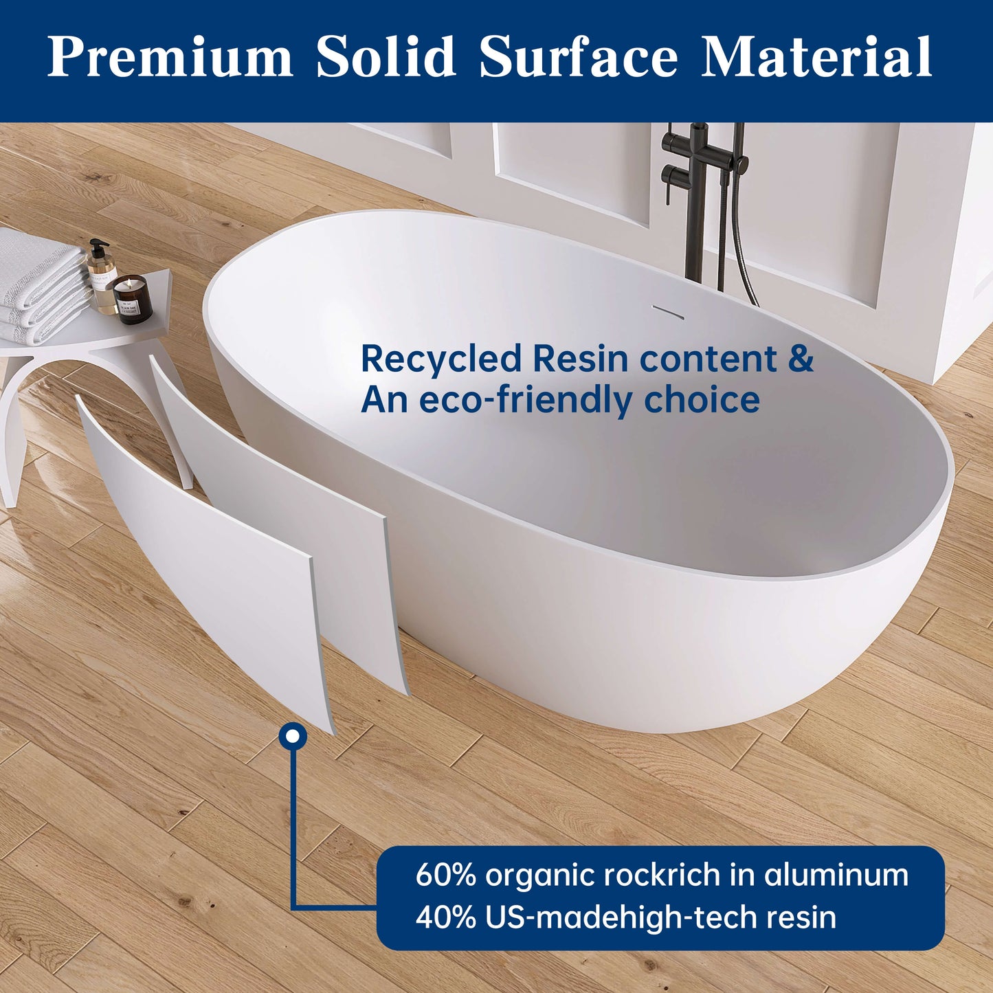 Medunjess 59" White Large Capacity Freestanding Deep Soaking Acrylic Bathtub