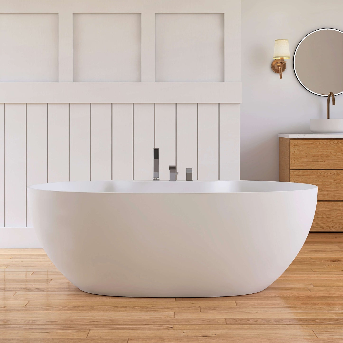 Medunjess 63'' Veridia Freestanding Bathtub Solid Surface Stone