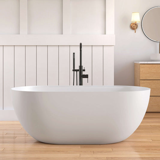 Medunjess 59"Freestanding Artificial Stone Bathtub with Shelf,Non-slip solid surface