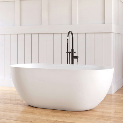 Medunjess 59"Freestanding Artificial Stone Bathtub with Shelf,Non-slip solid surface