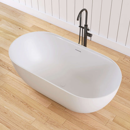 Medunjess 59"Freestanding Artificial Stone Bathtub with Shelf,Non-slip solid surface