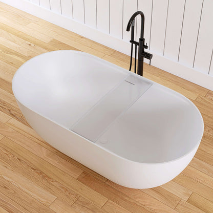 Medunjess 59"Freestanding Artificial Stone Bathtub with Shelf,Non-slip solid surface