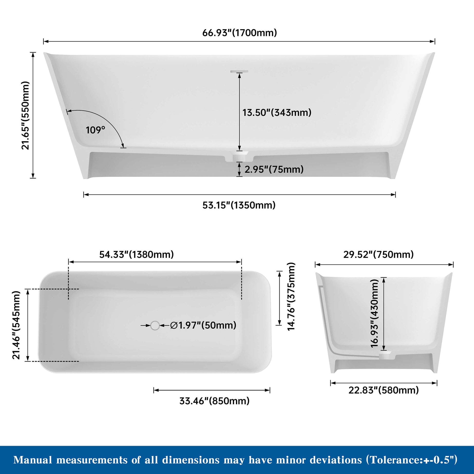 Measurement chart of a rectangular object with dimensions labeled