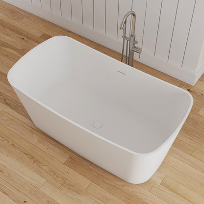 Medunjess 57" Solid Surface Freestanding Bathtub Matte White Ergonomic Resin Stone Bath Tub