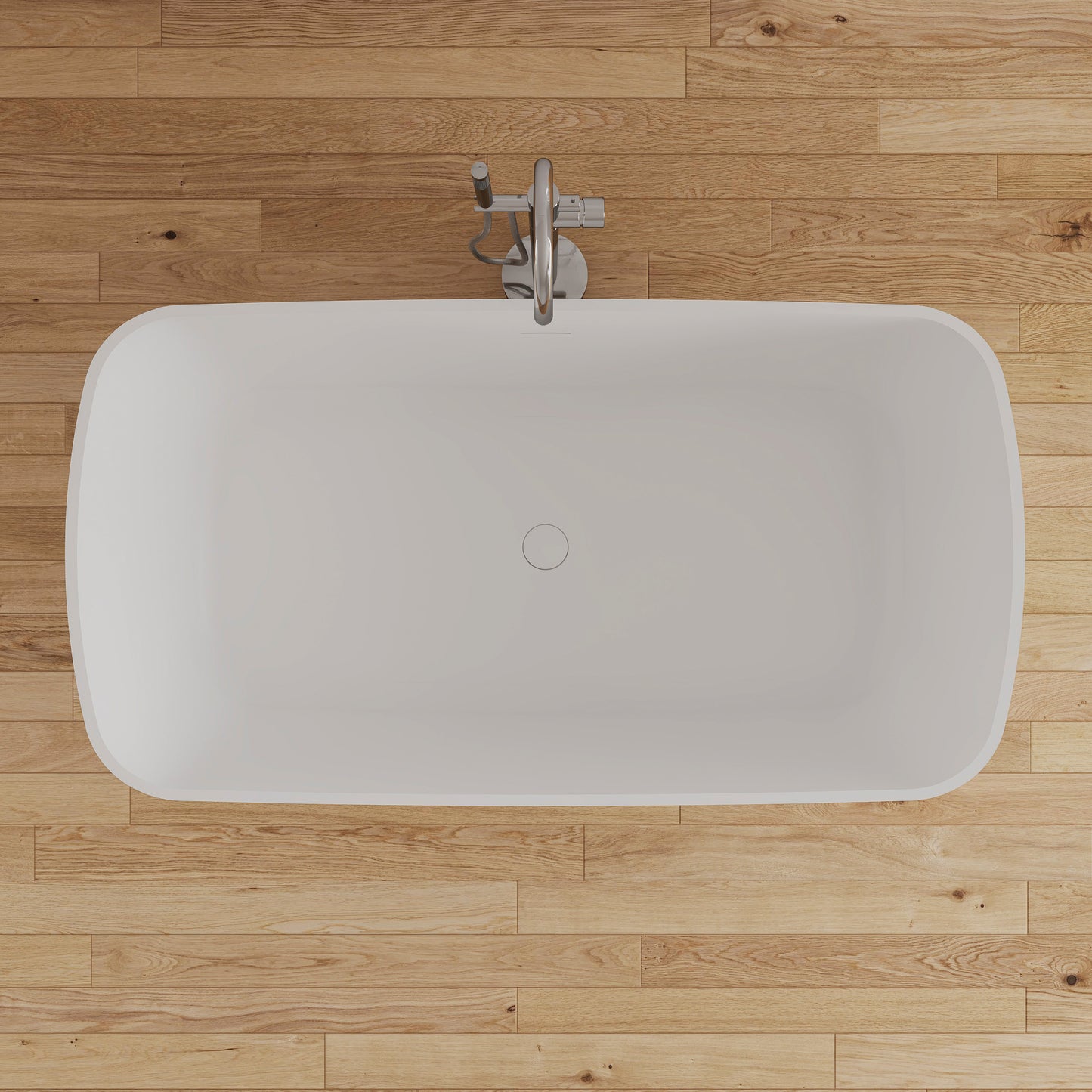 Medunjess 57" Solid Surface Freestanding Bathtub Matte White Ergonomic Resin Stone Bath Tub
