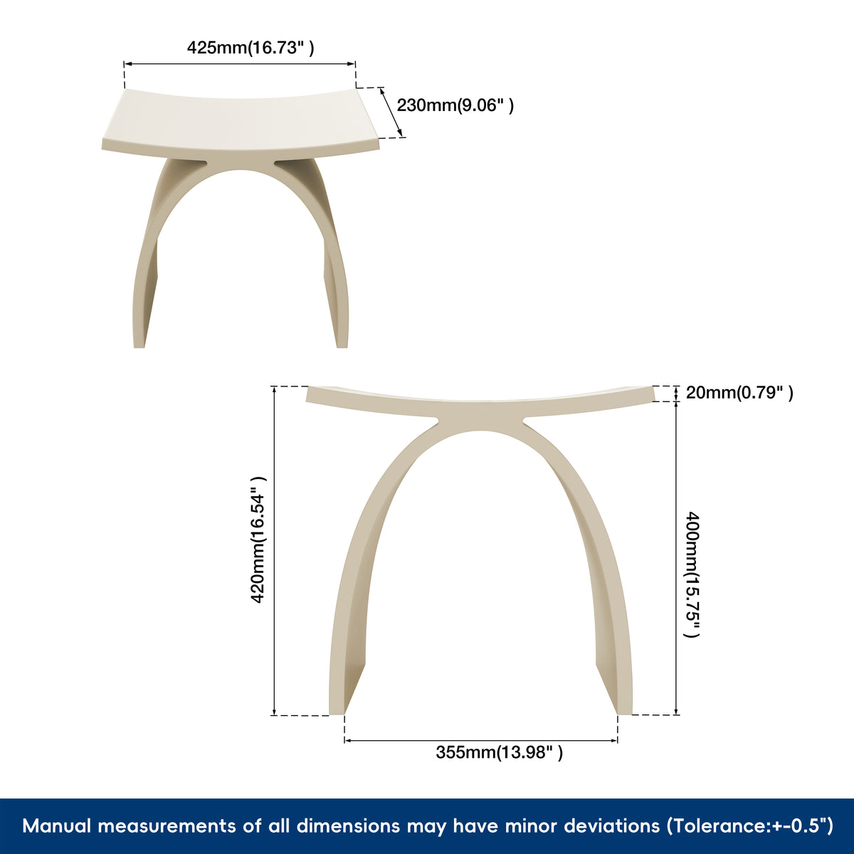 Medunjess Milk Coffee Freestanding Shower Seat Solid Surface Shower Stool
