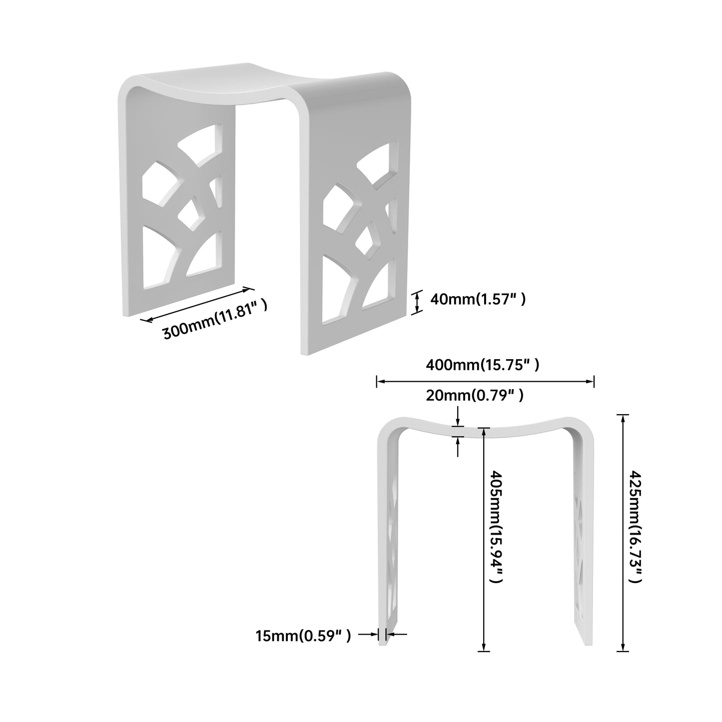 Medunjess 16'' Solium Solid Surface Shower Stool