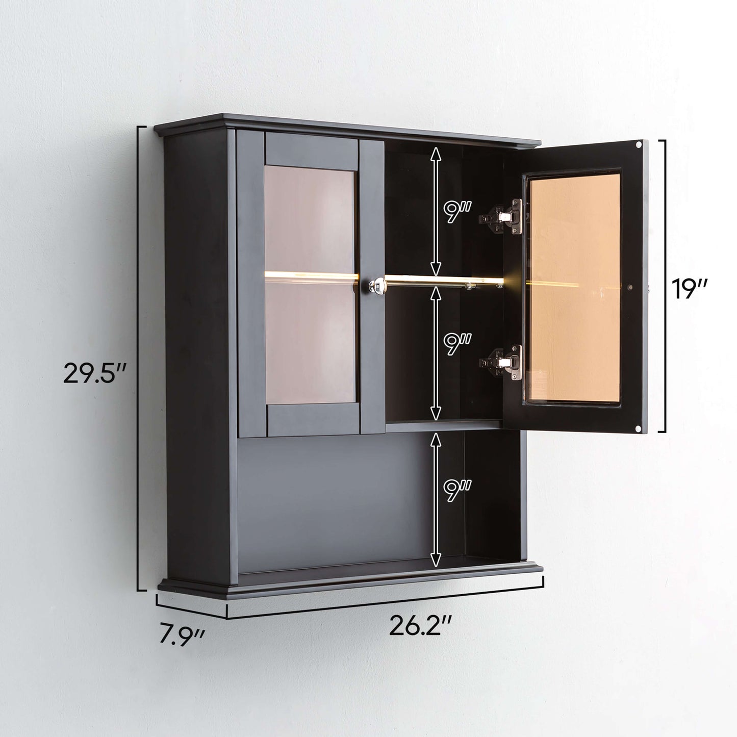 Medunjess 26 in. W x 30 in. H Bathroom Storage Wall Cabinet Fully Assembled with Sensor Light