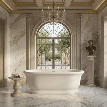 Medunjess 67" Freestanding Solid Surface Stone Composite Soaking Bathtub - Matte White