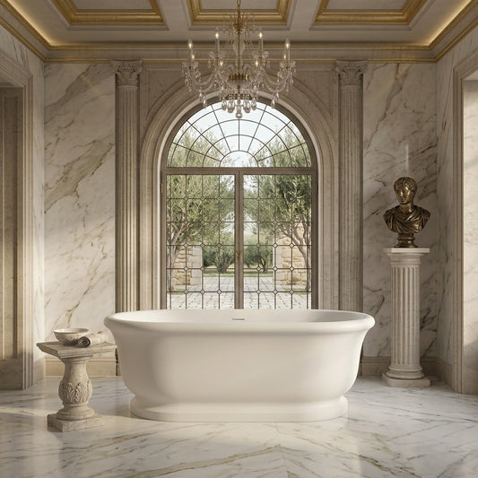 Medunjess 67" Freestanding Solid Surface Stone Composite Soaking Bathtub - Matte White