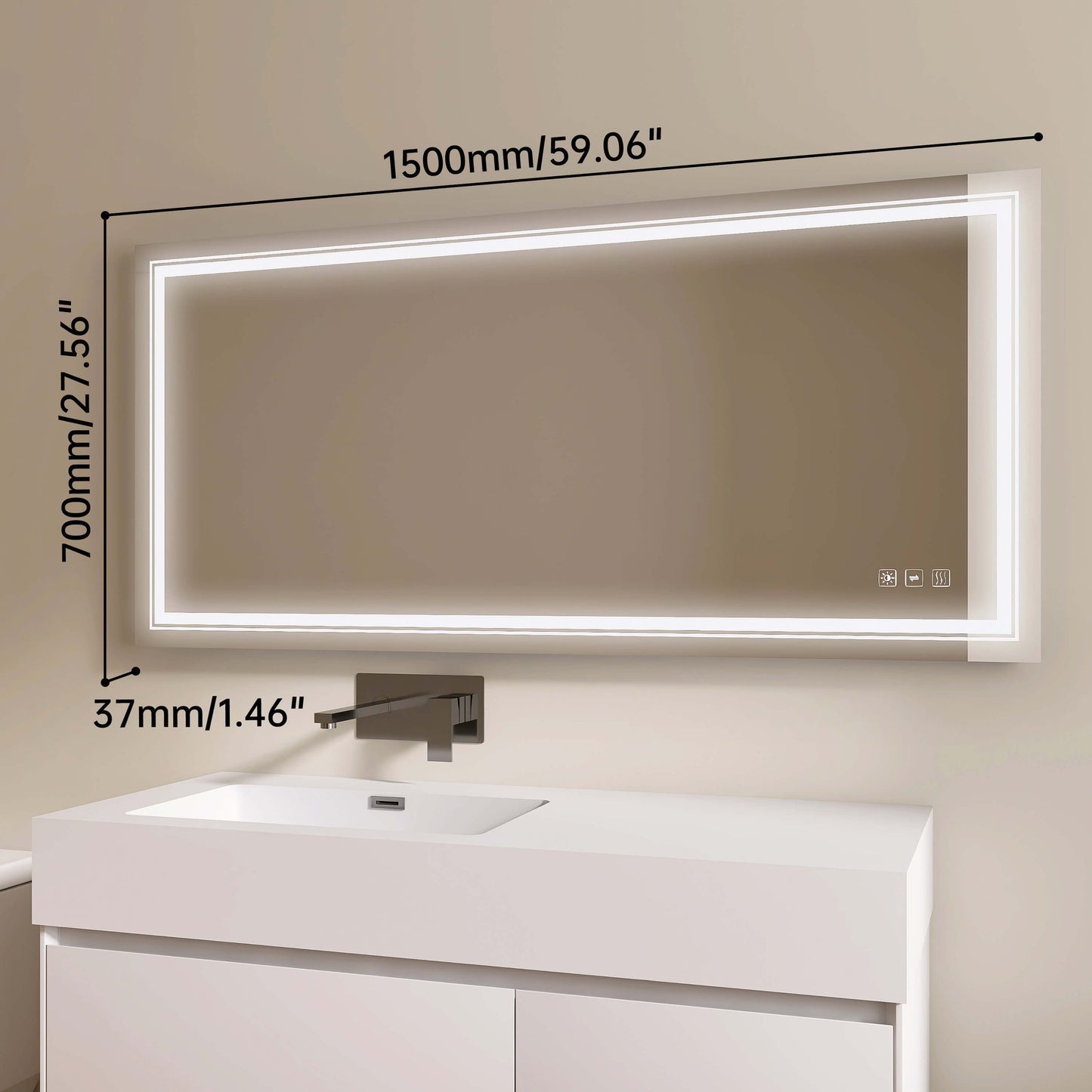 Medunjess 59'' Luminelle LED Mirror Adjustable brightness and color temperature