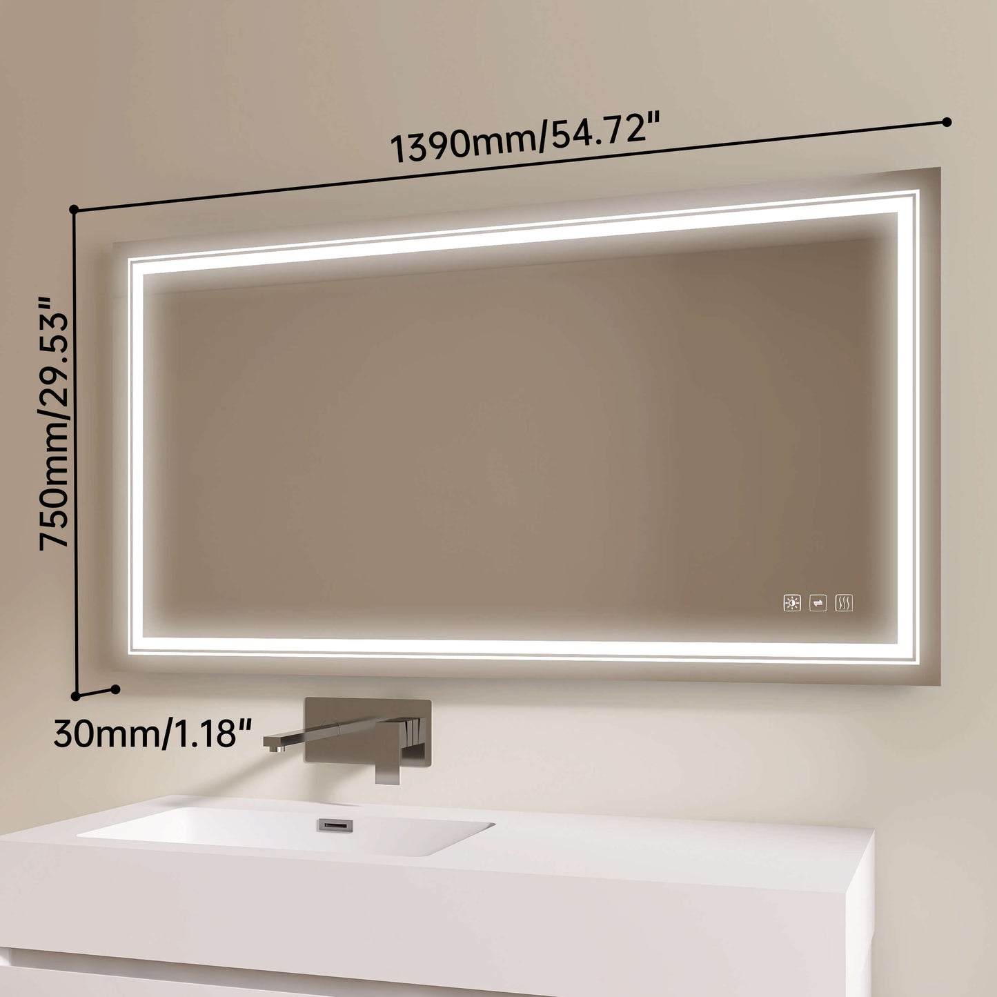Medunjess 55'' Luminelle LED Mirror Adjustable brightness and color temperature