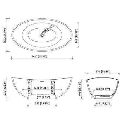 Medunjess 63.4'' x 34.5'' Freestanding Soaking Solid Surface Bathtub