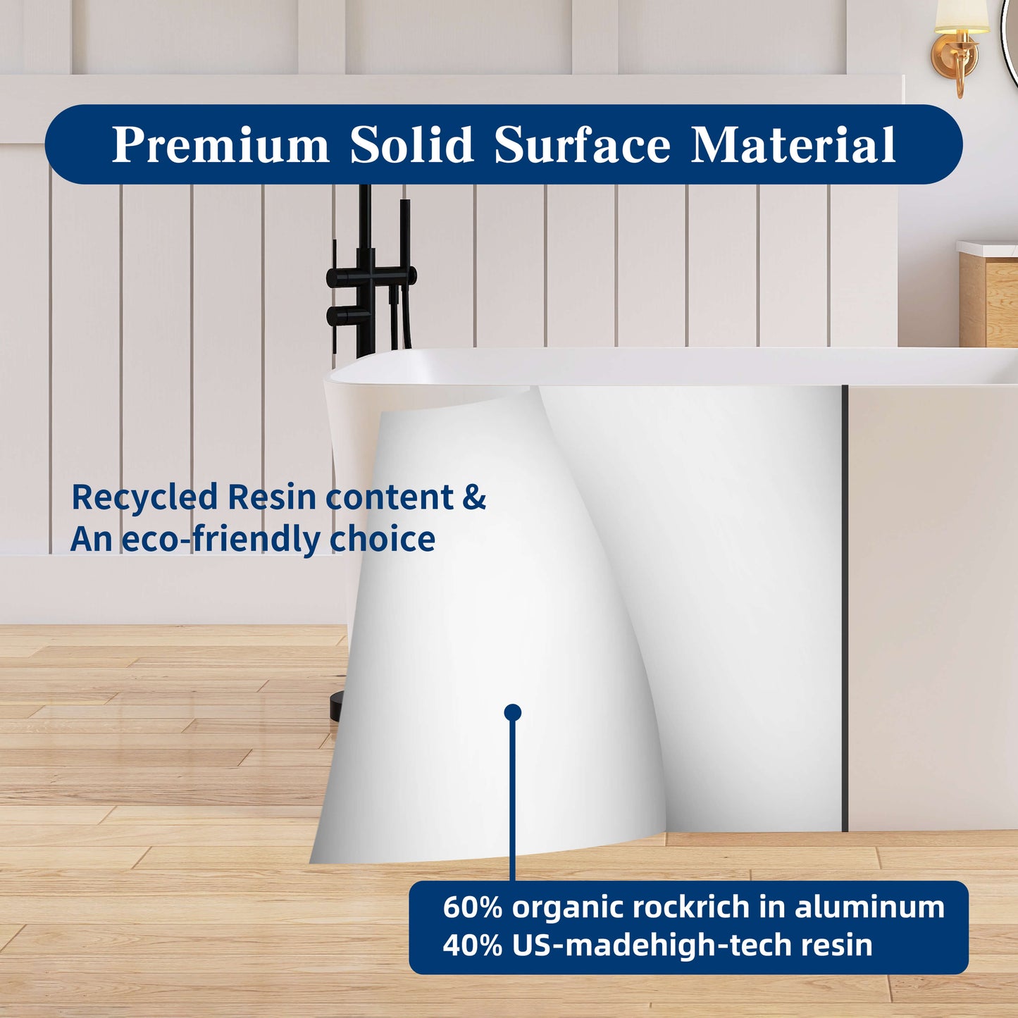 Medunjess 47" Japanese Soaking Bathtub Solid Surface Freestanding Tub With Seat