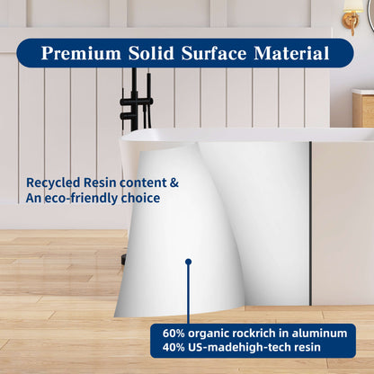 Medunjess 47" Japanese Soaking Bathtub Solid Surface Freestanding Tub With Seat