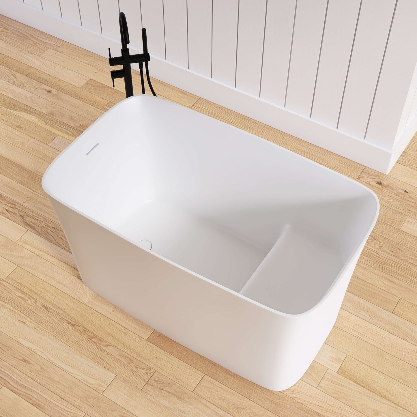 Medunjess 47" Japanese Soaking Bathtub Solid Surface Freestanding Tub With Seat