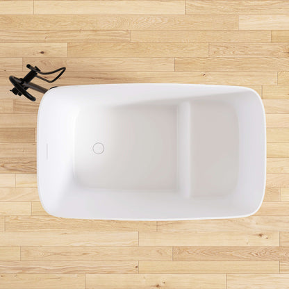 Medunjess 47" Japanese Soaking Bathtub Solid Surface Freestanding Tub With Seat