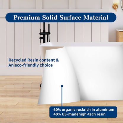 Medunjess 47" Japanese Soaking Bathtub Solid Surface Freestanding Tub With Seat
