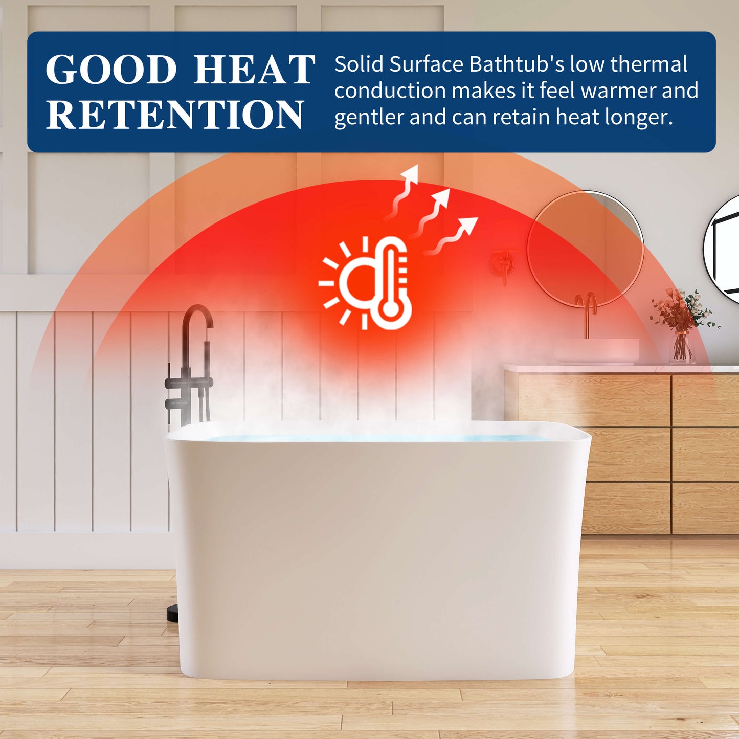 Medunjess 47" Japanese Soaking Bathtub Solid Surface Freestanding Tub With Seat