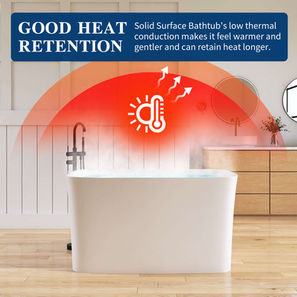 Medunjess 47" Japanese Soaking Bathtub Solid Surface Freestanding Tub With Seat